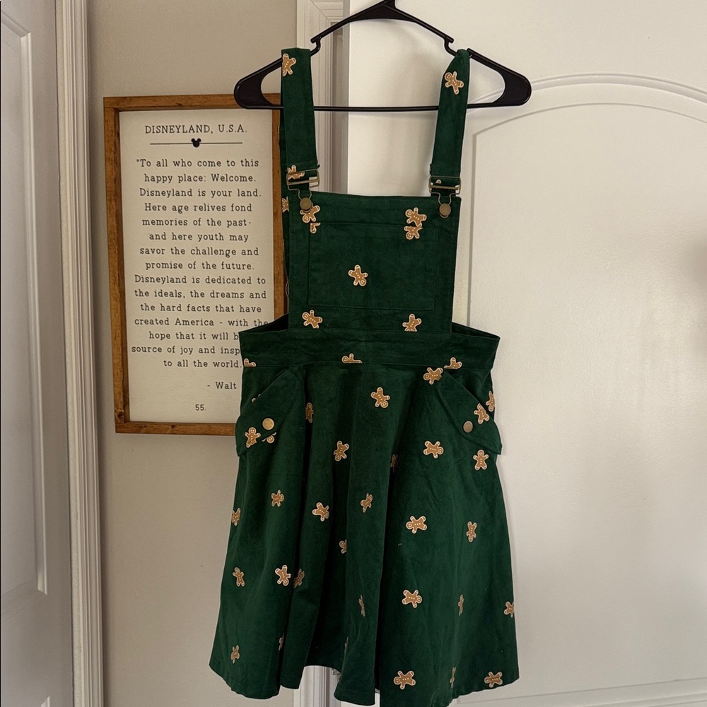 Unique Vintage Green gingerbread Pinafore Dress